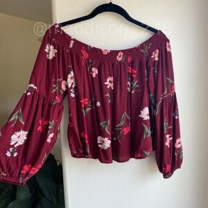 HOLLISTER Off the Shoulder Ballon Sleeve Crop Top Floral Small